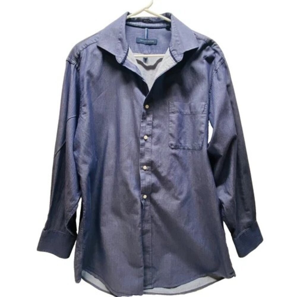 Tommy‎ Hilfiger Button Down Men's Large Steel Blue Tonal Stripe Long Sleeve EUC